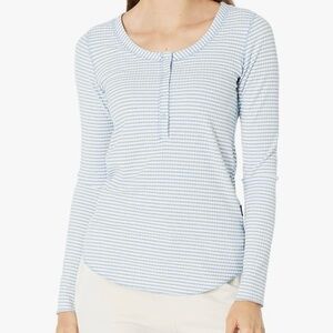 Buffalo David Bitton Luciana Scoop Neck Henley Forever Blue Stripe M
